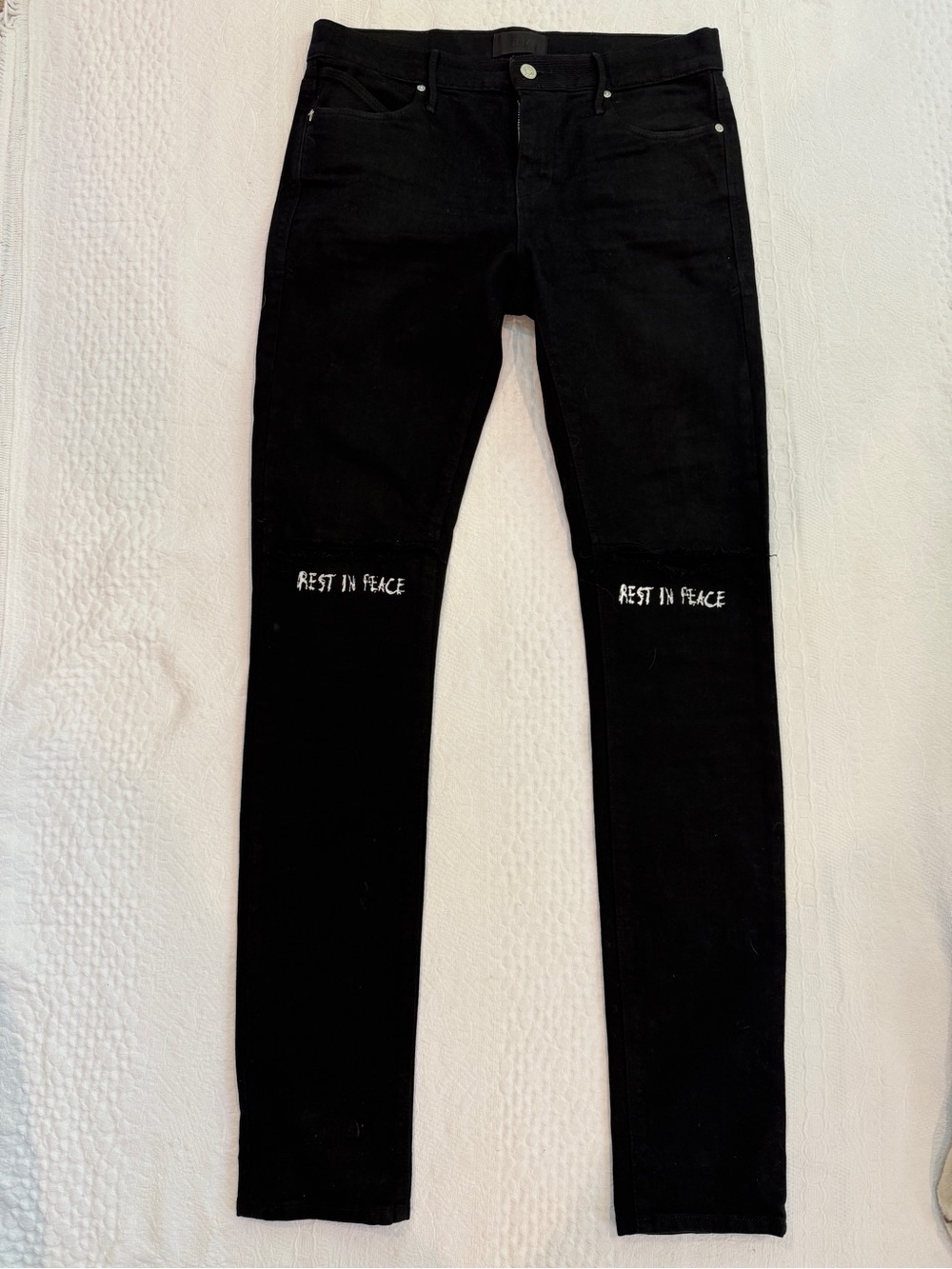 RtA Bryant R.I.P Jeans BLACK Denim Mens 29x34 Black Rest In Power Peace